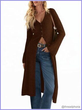 Women's Long Button Down Cardigan Sweater Midi Knit Duster